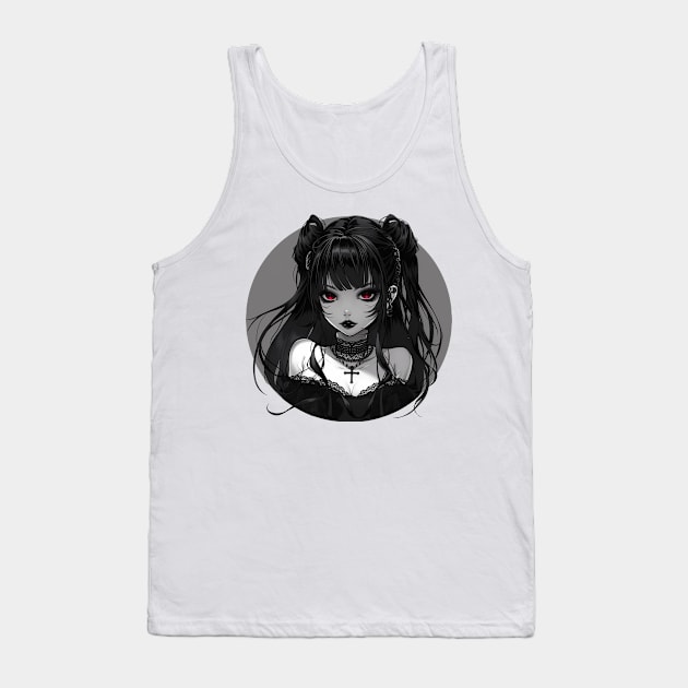 Gothic Anime Waifu Girl Round Design Tank Top by Vlaa